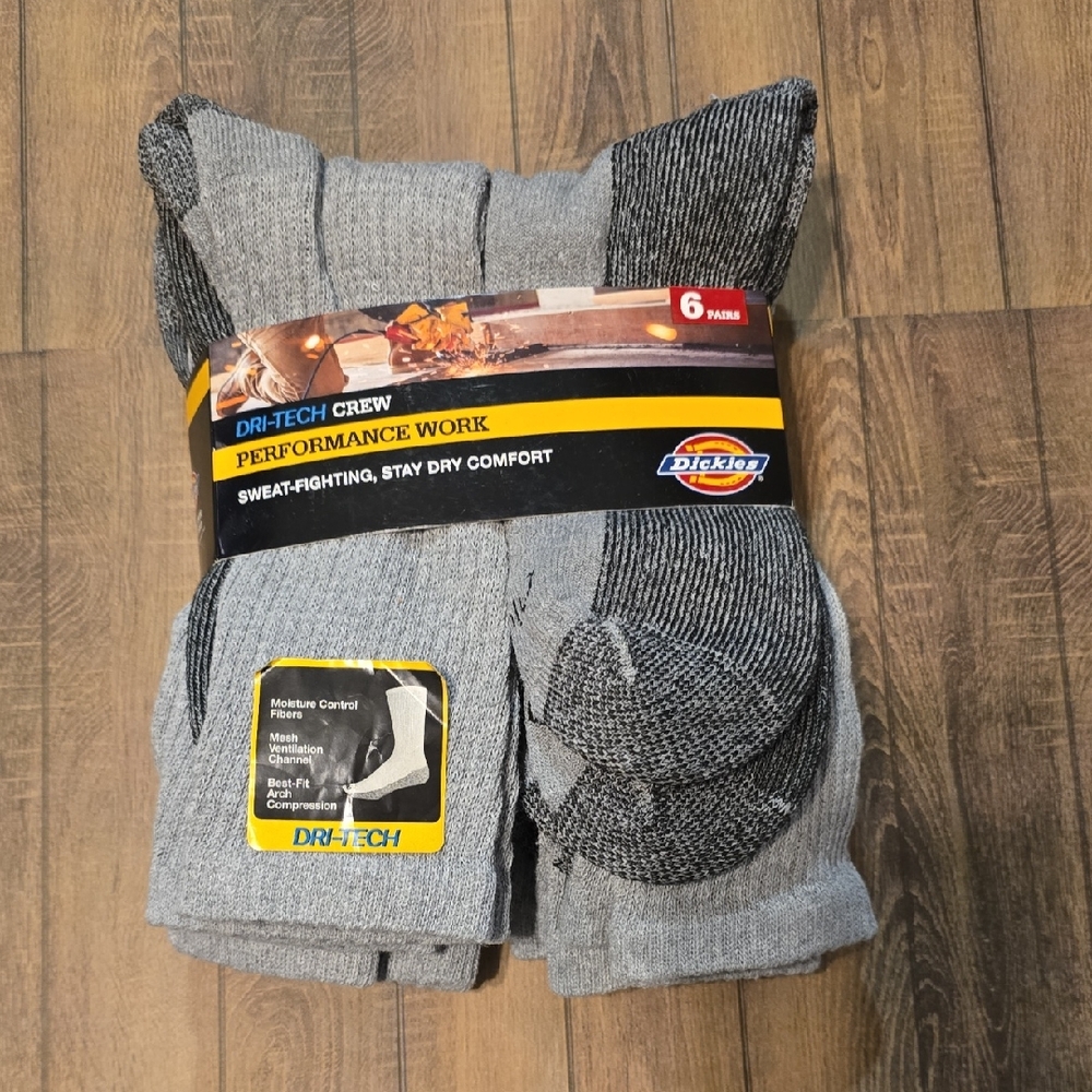 Dickies Dri-Tech Performance Gray Crew Socks - 6 Pack